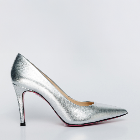 The Ege Silver Leather Pump Fuchsia Sole Women Shoe