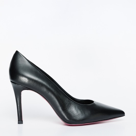 The Ege Black Leather Pump Fuchsia Sole Women Shoe