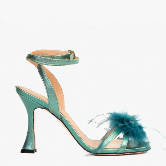 The Siena Turquoise Leather Ankle Strap Plumed Women Sandal