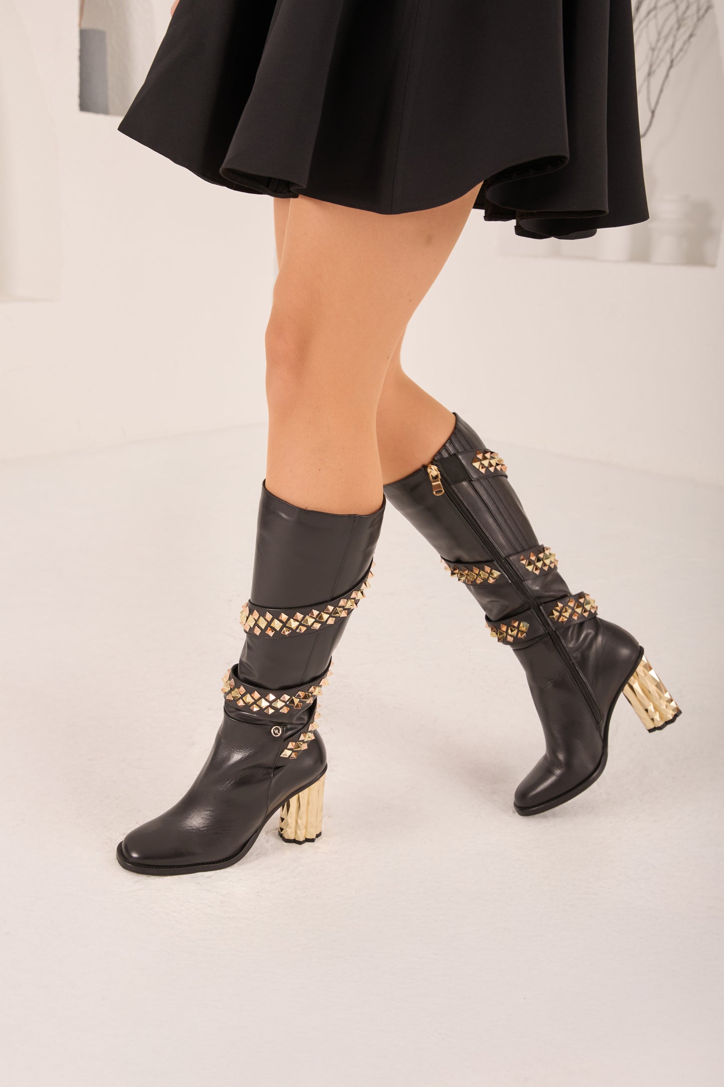 The Gladiator Black Leather Knee High Women Boot