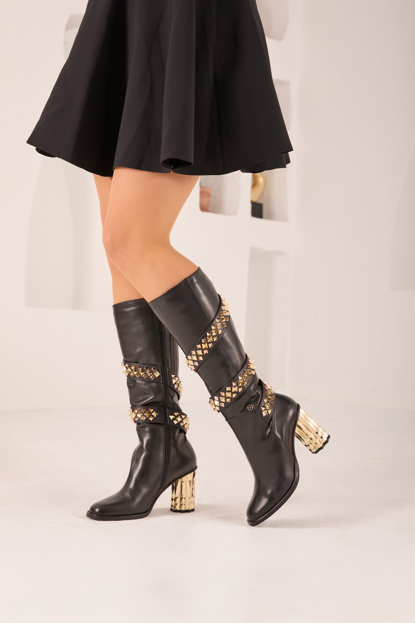 The Gladiator Black Leather Knee High Women Boot