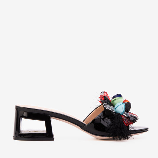 The Vigo Black Leather Block Heel Women Sandal