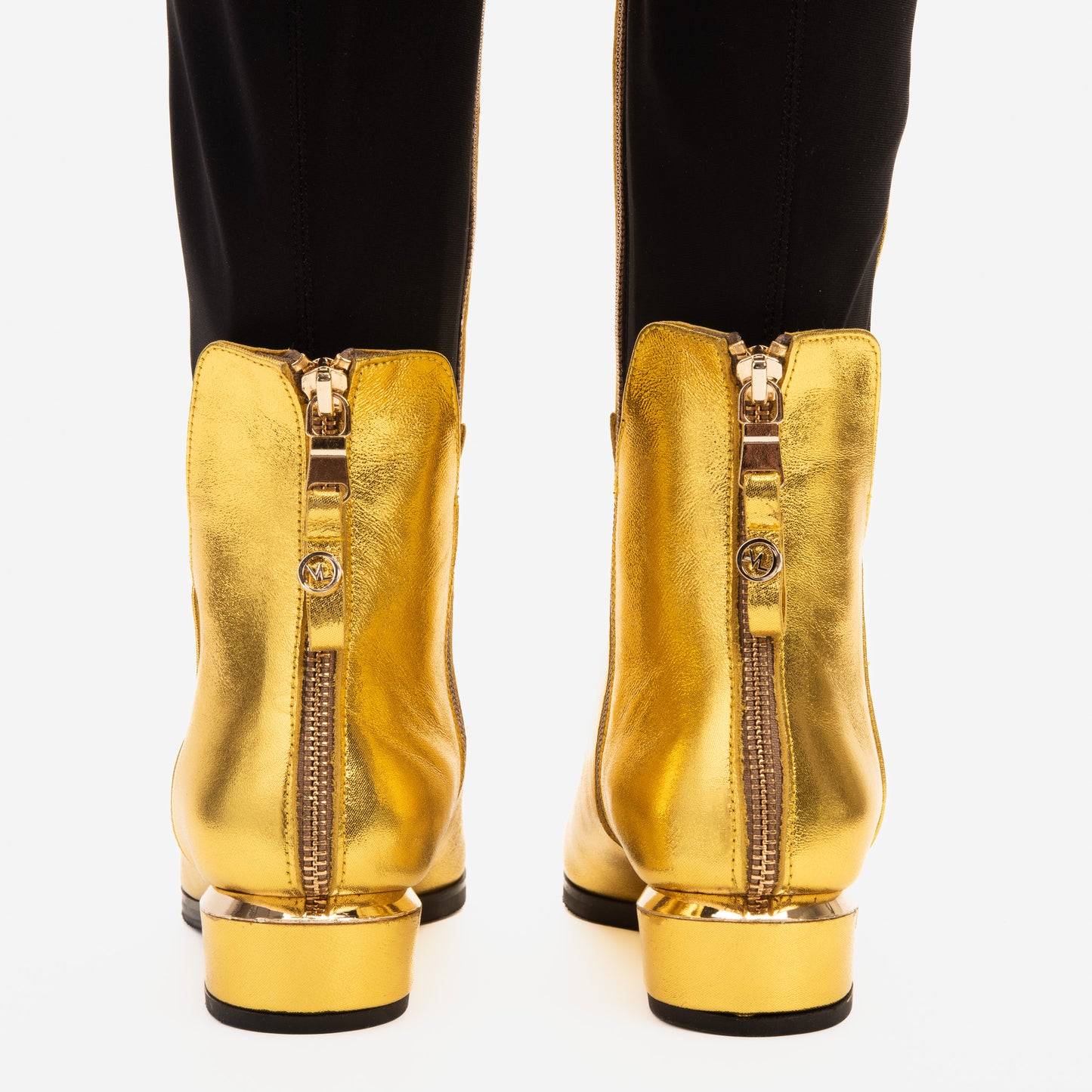 The Fairoks Gold Leather Pointy Toe Knee High Women Boot