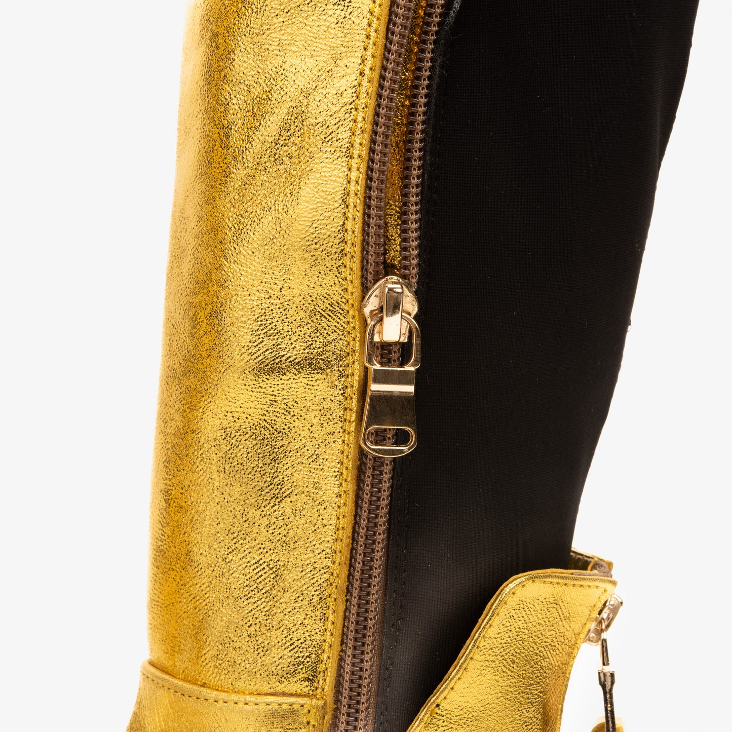 The Fairoks Gold Leather Pointy Toe Knee High Women Boot