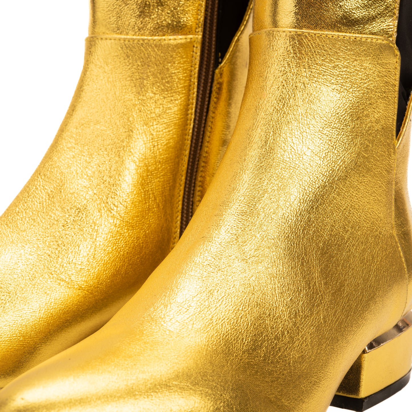 The Fairoks Gold Leather Pointy Toe Knee High Women Boot