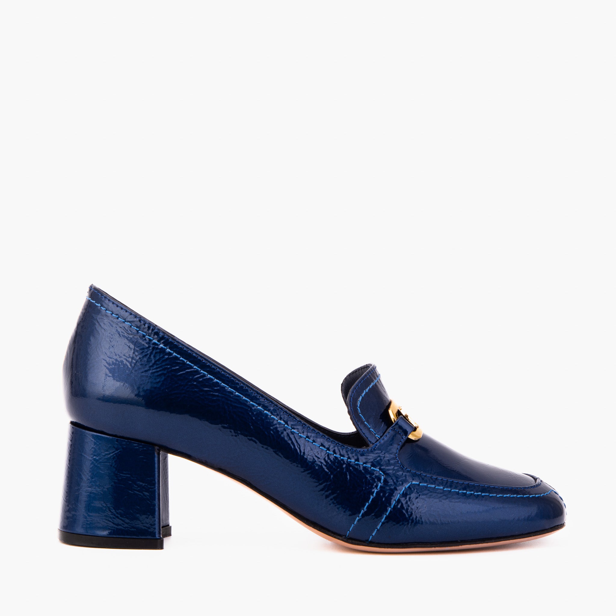 The Victoria Navy Blue Leather Block Heel Pump Women Shoe