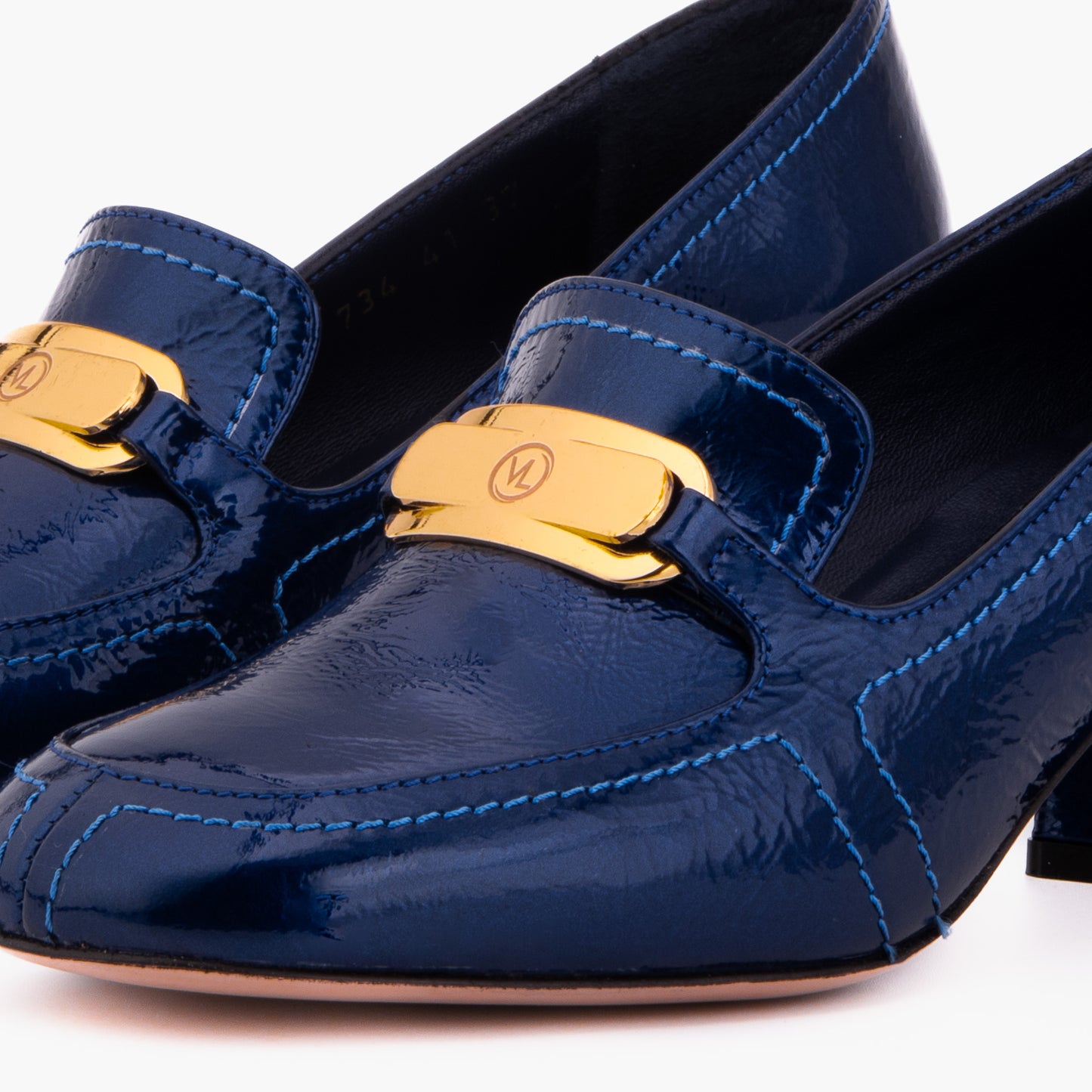 The Victoria Navy Blue Leather Block Heel Pump Women Shoe