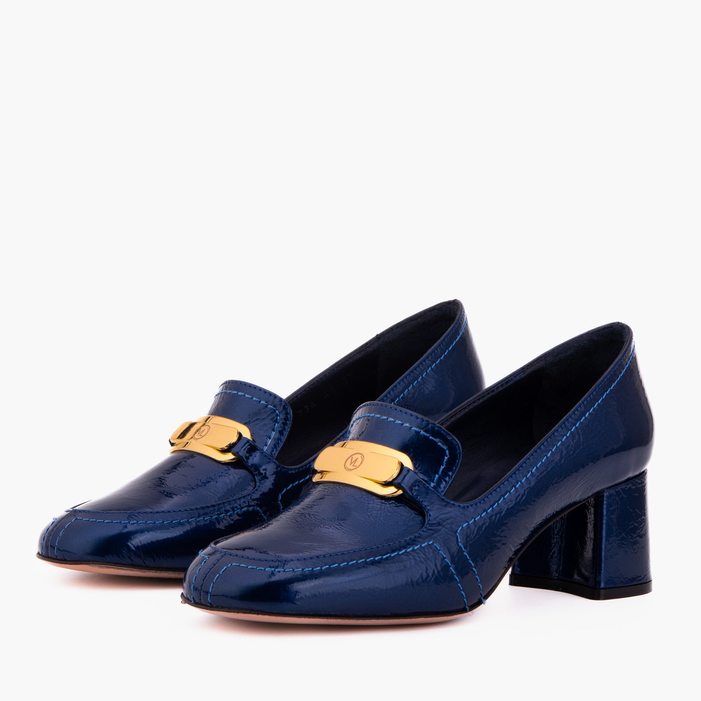 The Victoria Navy Blue Leather Block Heel Pump Women Shoe