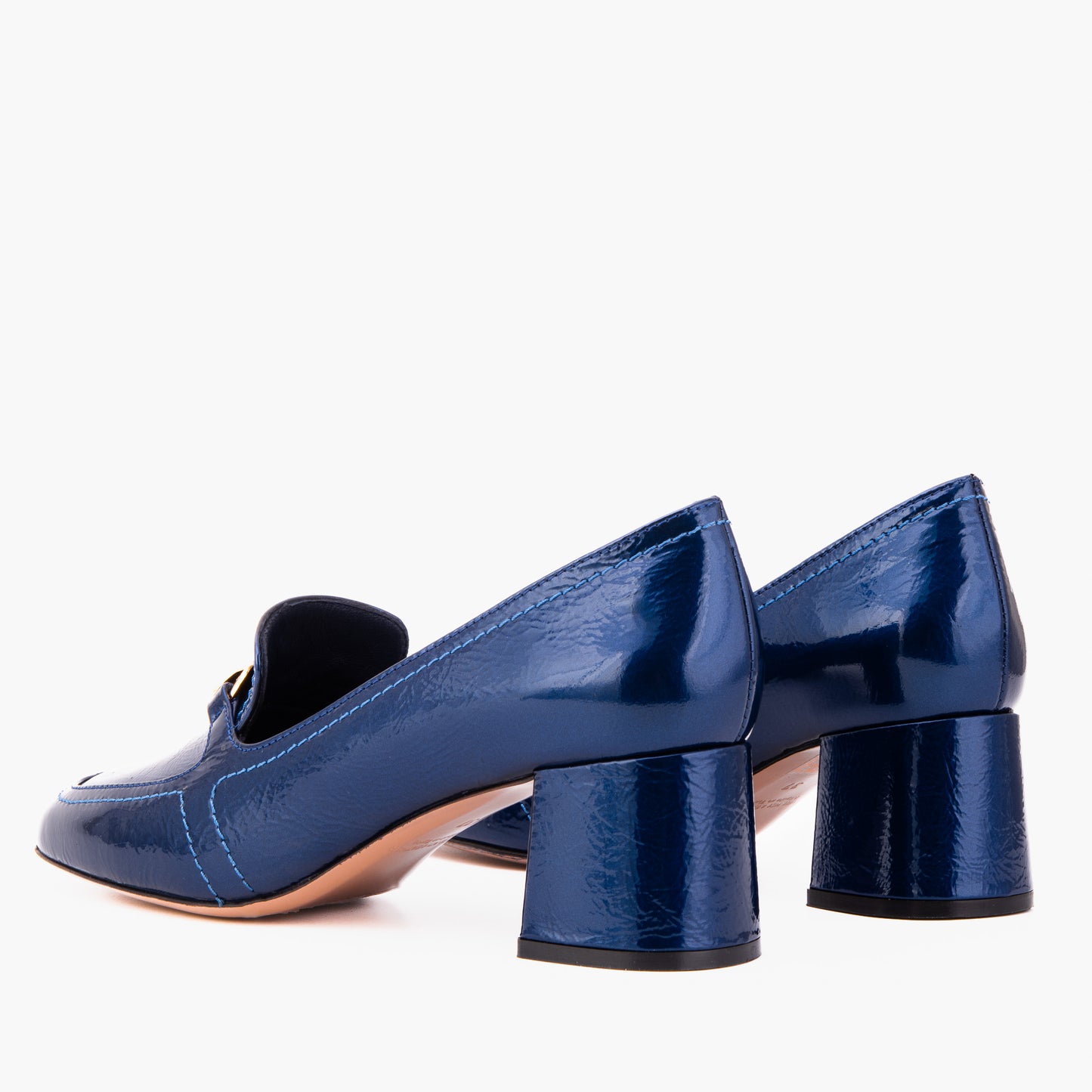 The Victoria Navy Blue Leather Block Heel Pump Women Shoe