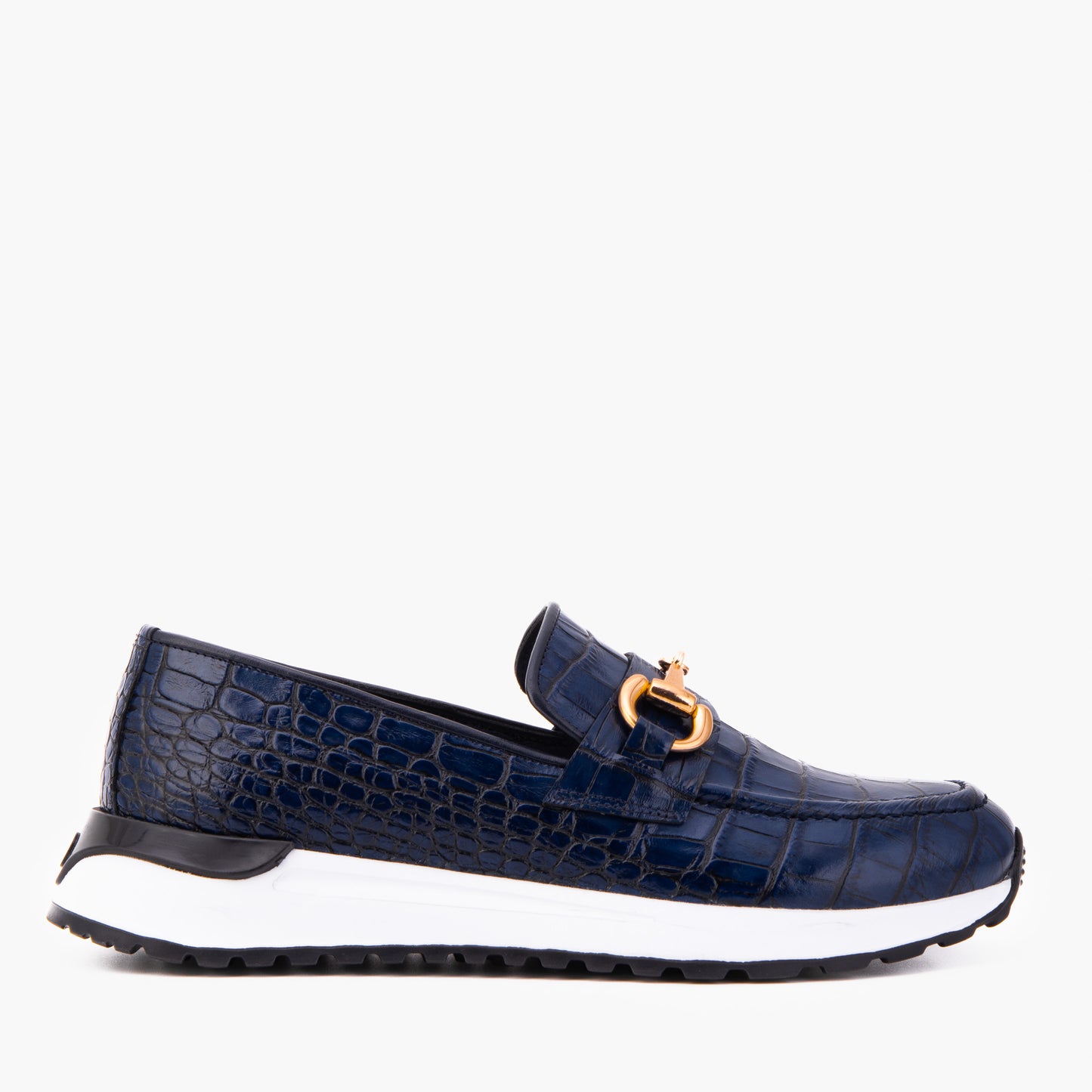 Las zapatillas para mujer de cuero con estampado de cocodrilo Milan Navy