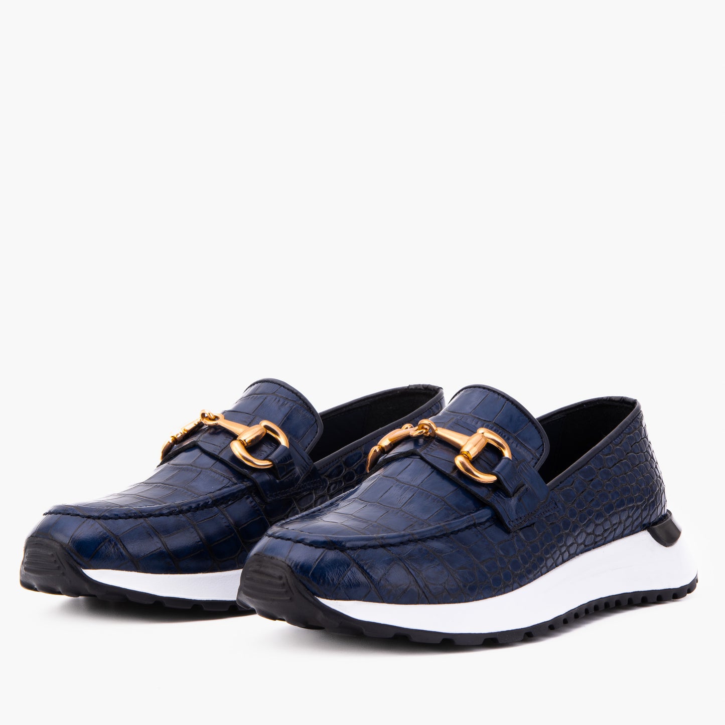 Las zapatillas para mujer de cuero con estampado de cocodrilo Milan Navy