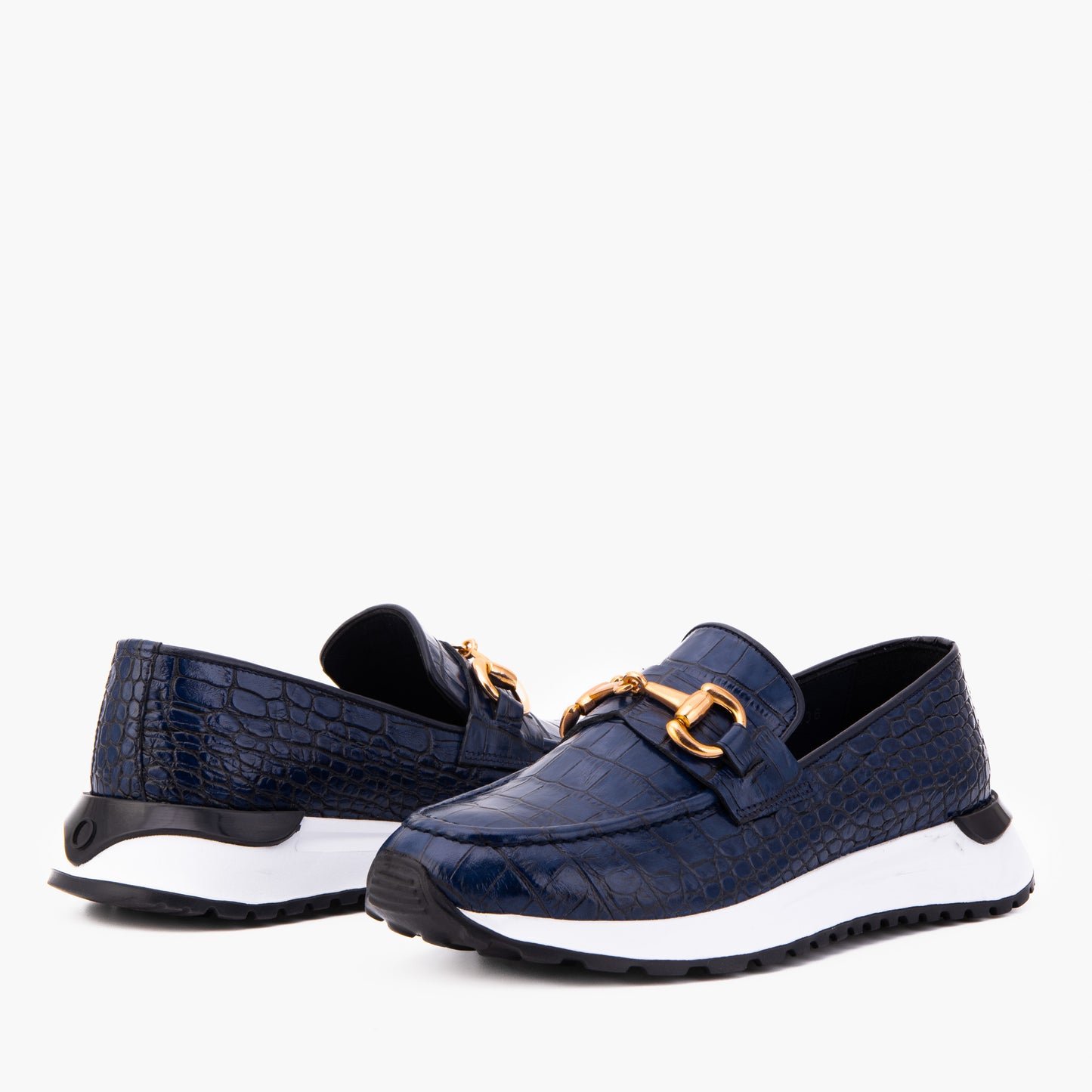 Las zapatillas para mujer de cuero con estampado de cocodrilo Milan Navy