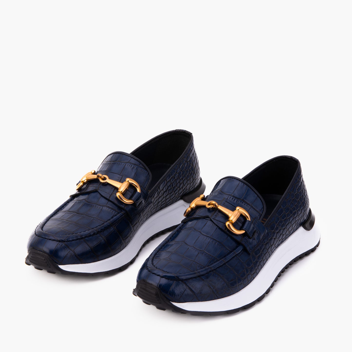 Las zapatillas para mujer de cuero con estampado de cocodrilo Milan Navy