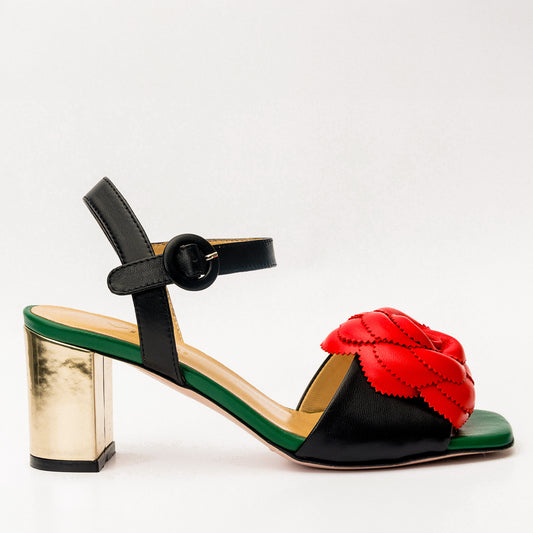 The Salerno Black Leather Women Sandal