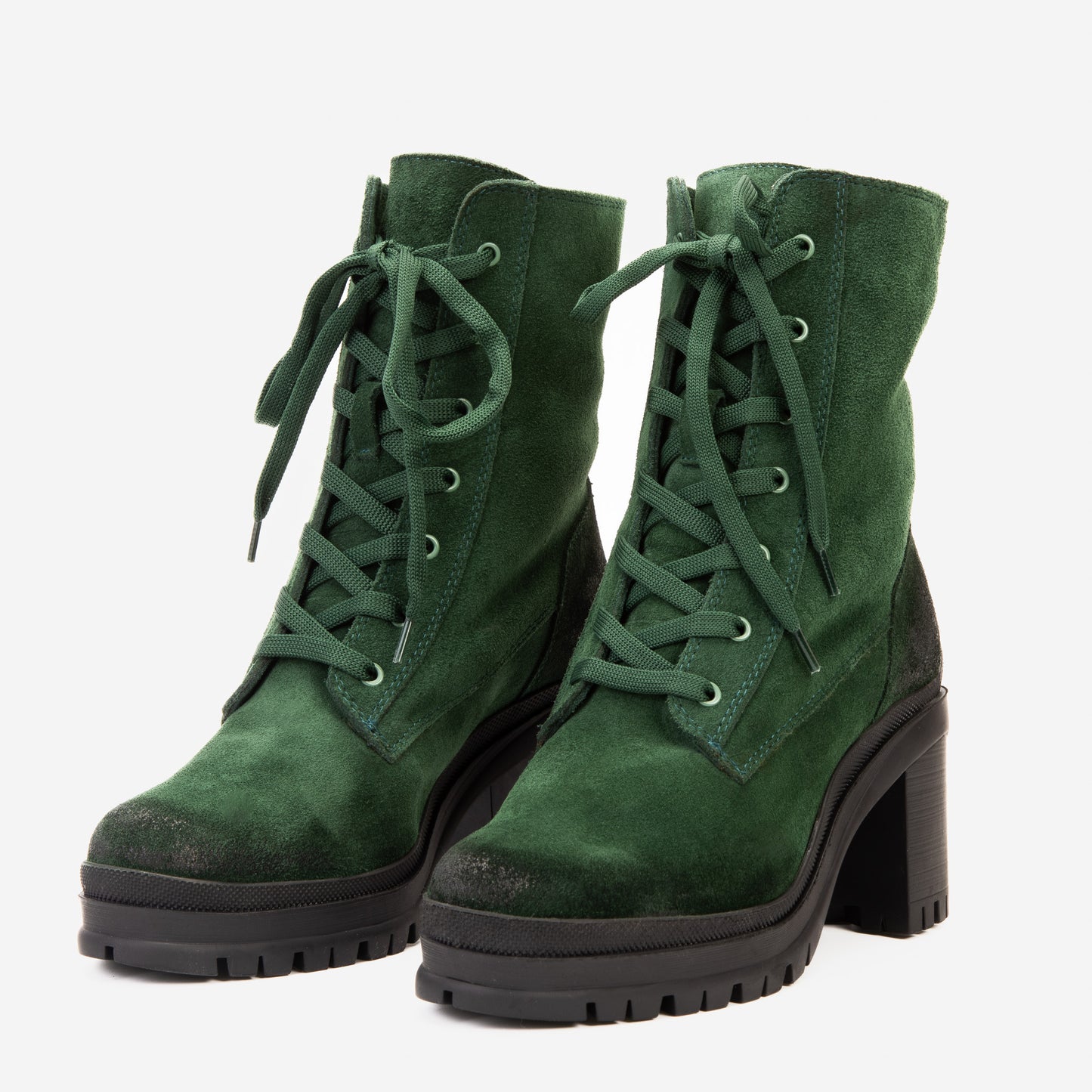 The Elera Green Leather Block Heel Women Boot