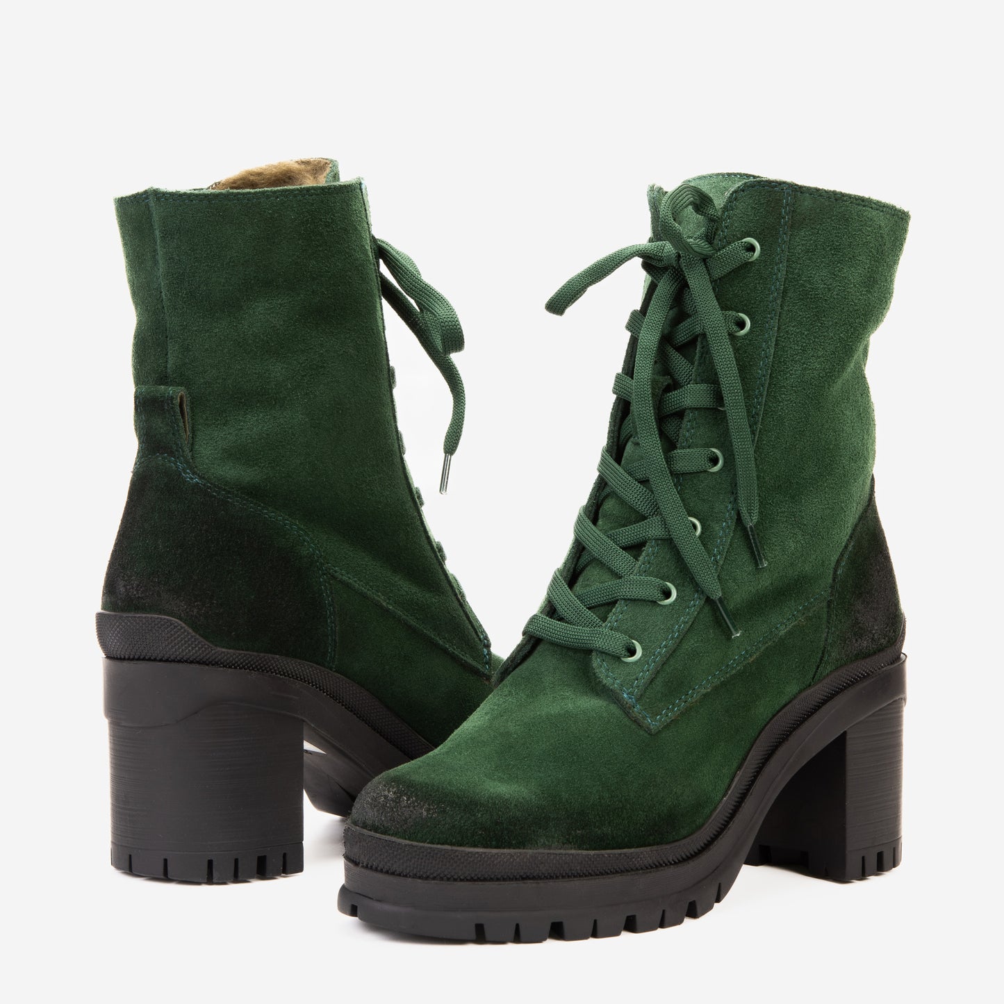 The Elera Green Leather Block Heel Women Boot