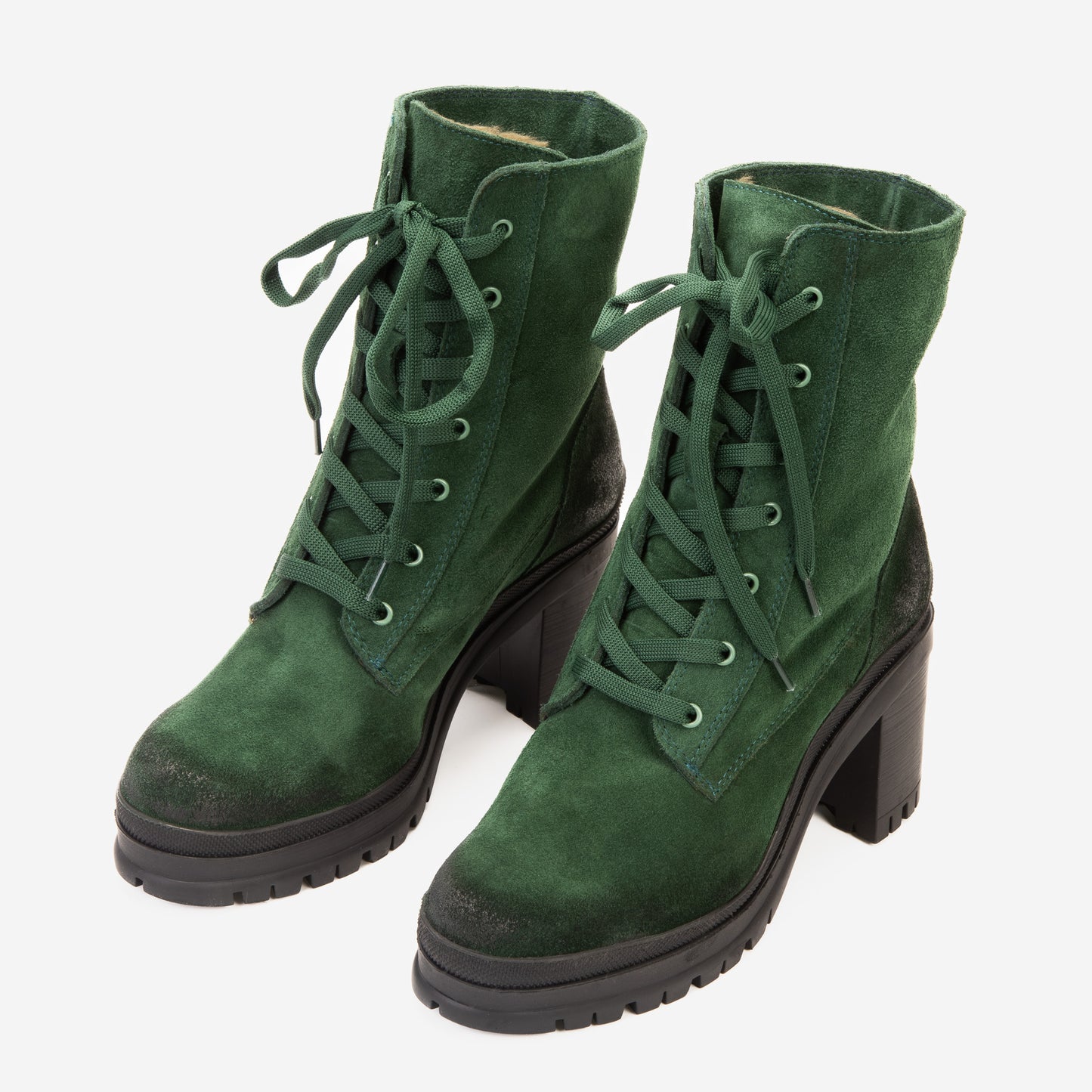 The Elera Green Leather Block Heel Women Boot