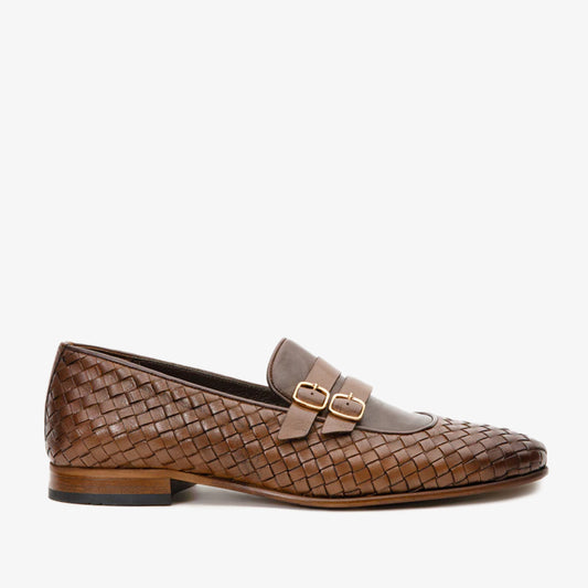 حذاء Vatra Tan Woven Double Monk Strap للرجال