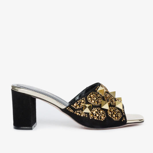 The Chantilly Black Glitter Leather Women Sandal