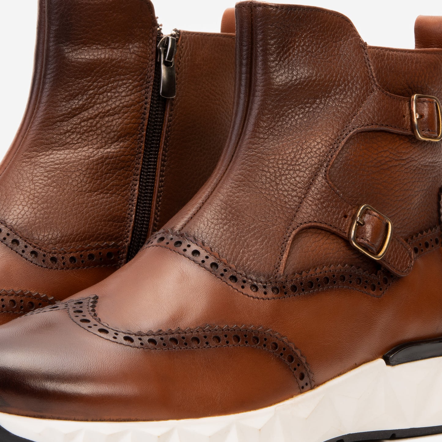 The Stealth Wingtip Buckle Tan Leather Men Boot