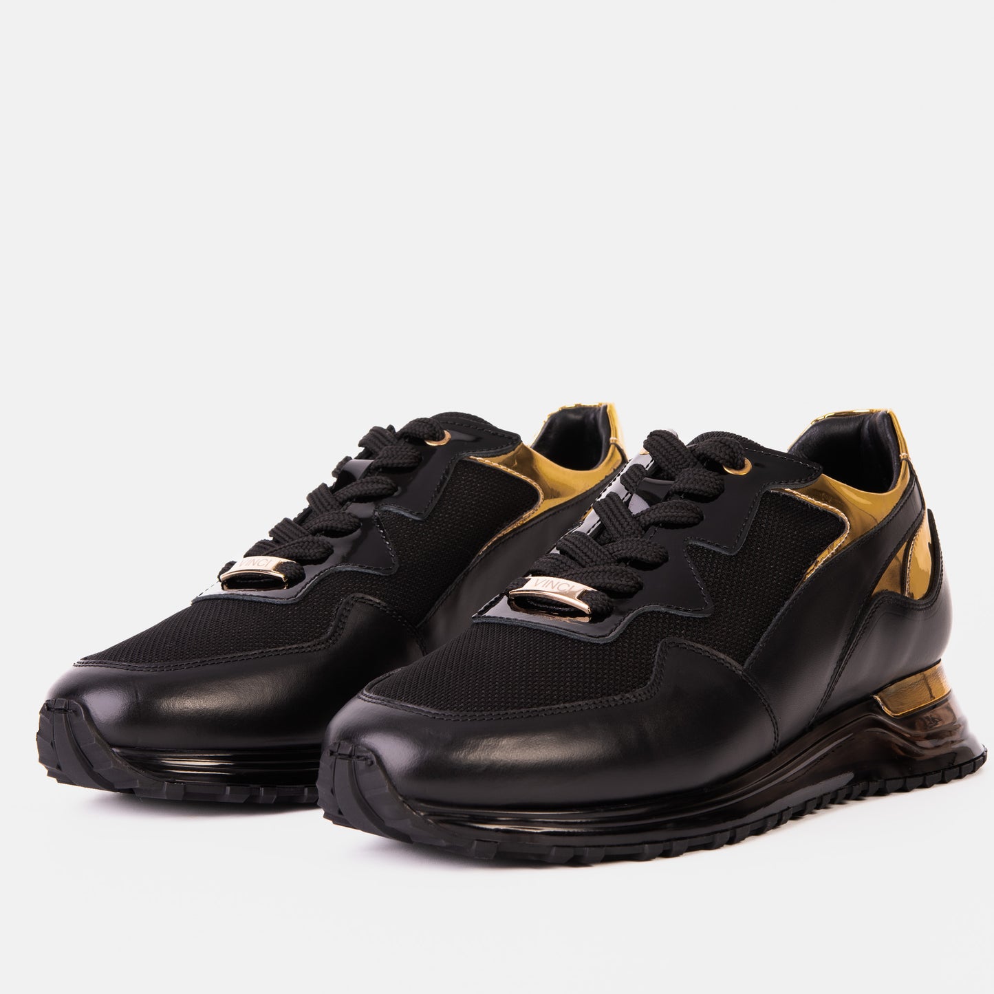 The Rialto Black & Gold Leather Men Sneaker
