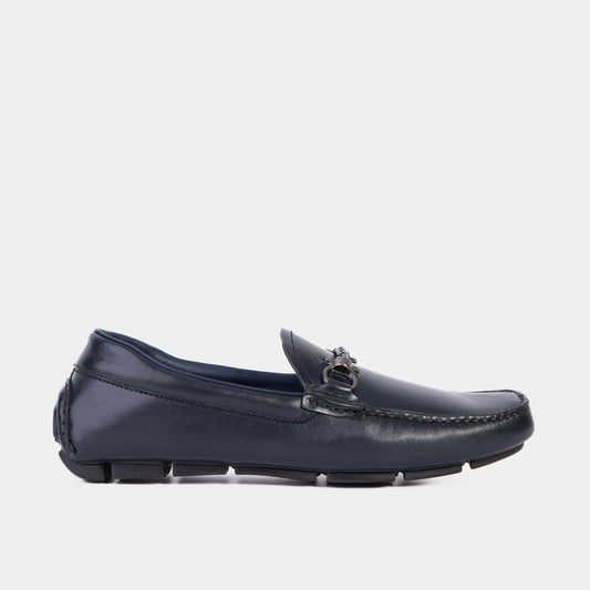 Mocasines Bit Drive de piel azul marino de Pavia para hombre