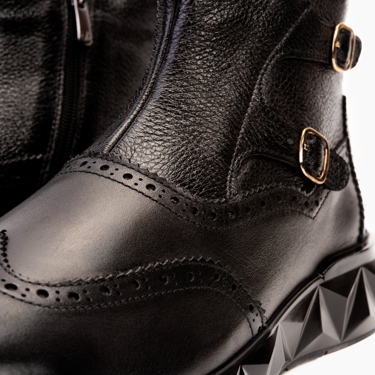 The Stealth Wingtip Buckle Black Leather Men Boot