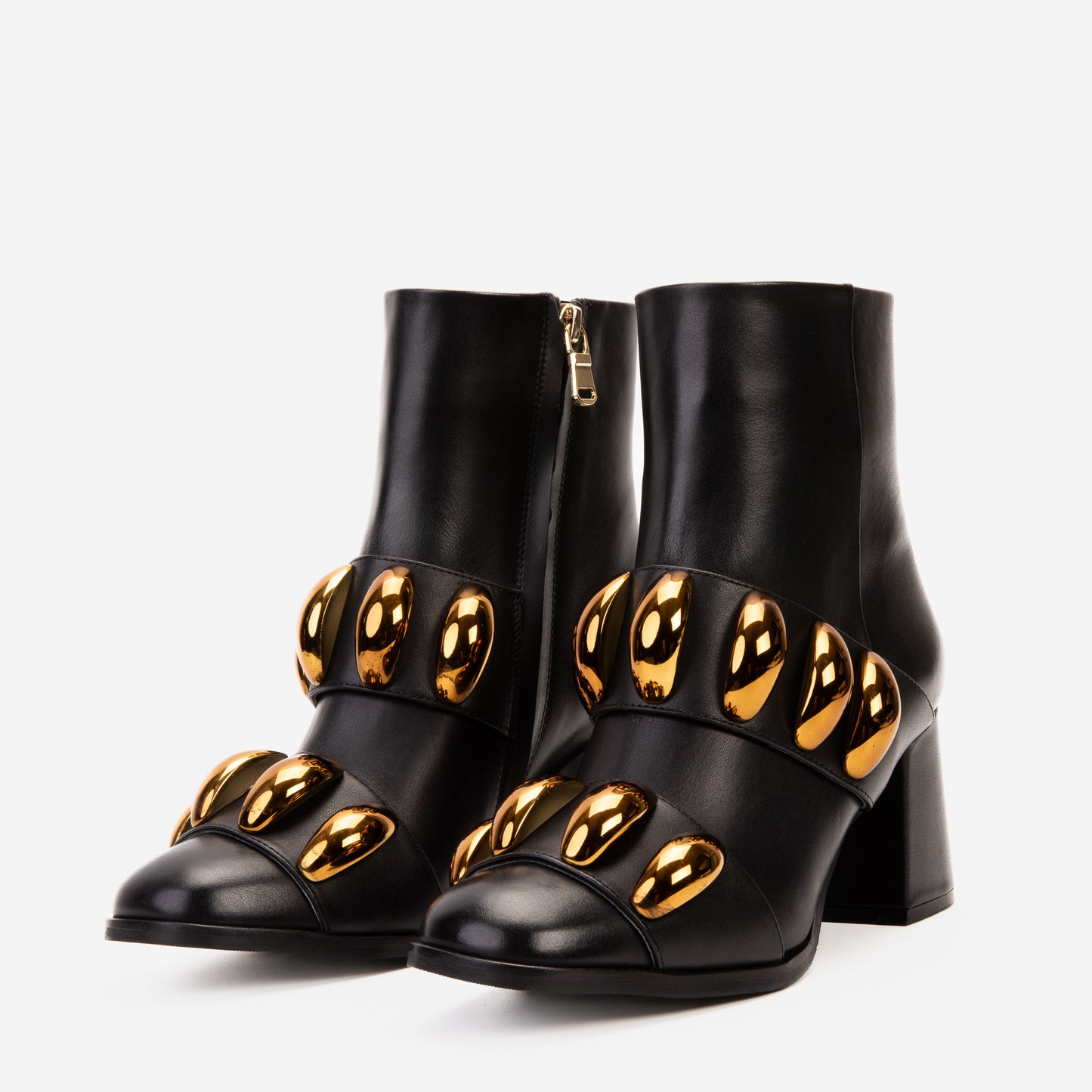 The Eclipse Black & Gold Leather Block Heel Women Boot