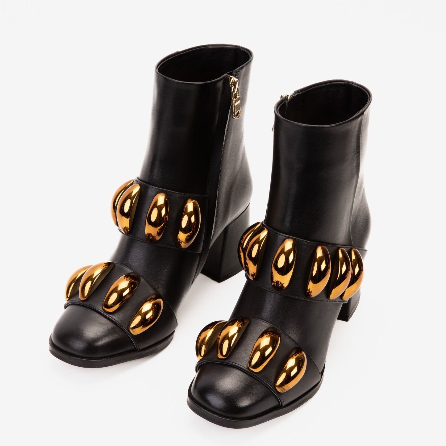 The Eclipse Black & Gold Leather Block Heel Women Boot