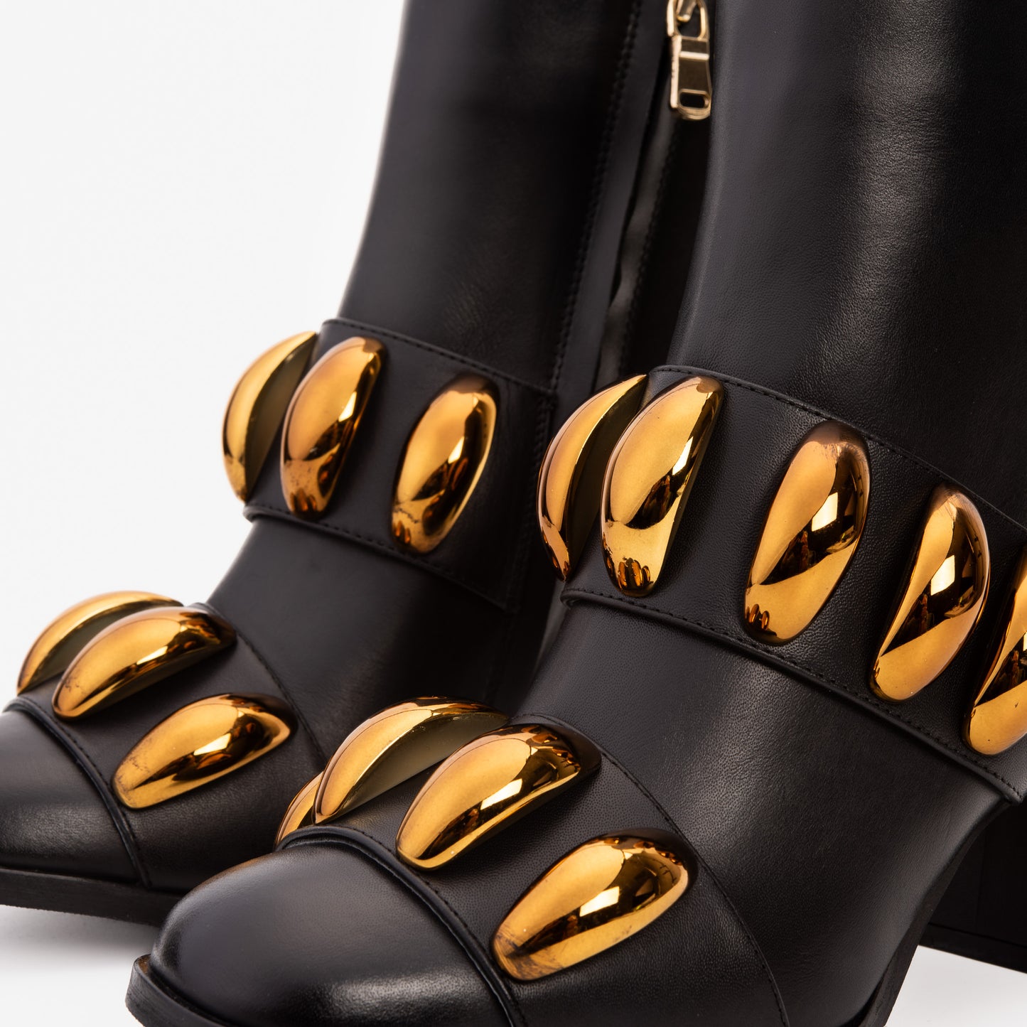 The Eclipse Black & Gold Leather Block Heel Women Boot