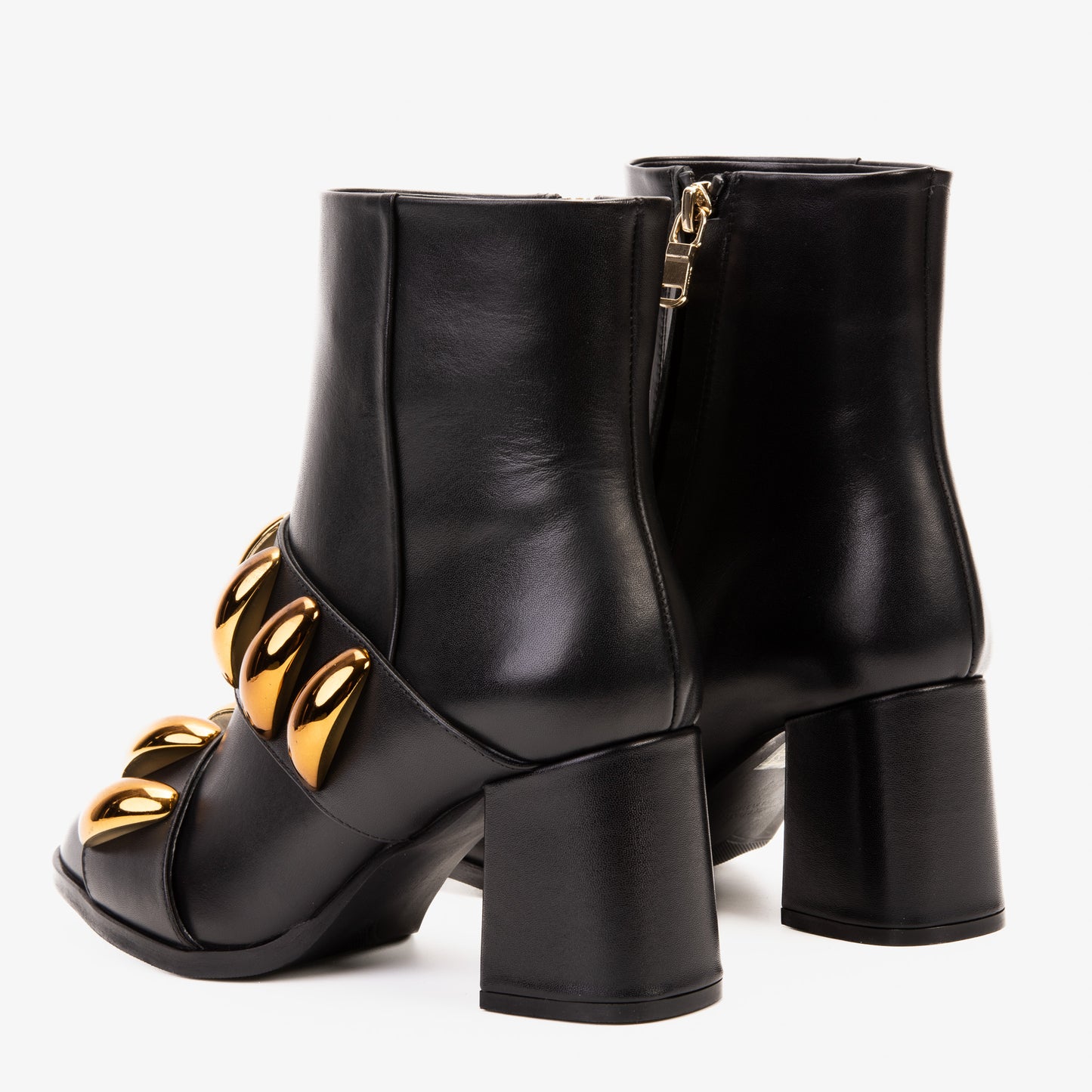 The Eclipse Black & Gold Leather Block Heel Women Boot