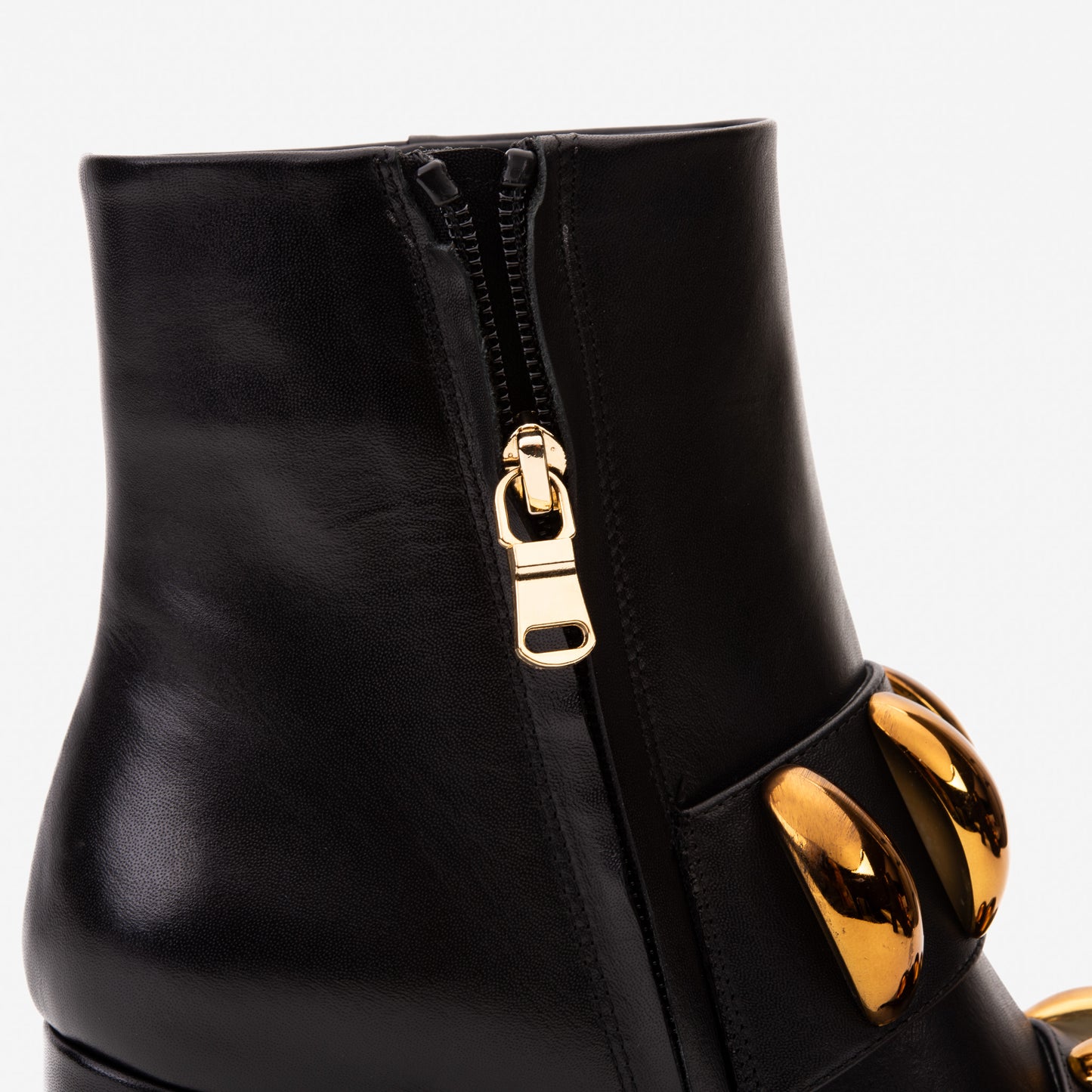 The Eclipse Black & Gold Leather Block Heel Women Boot