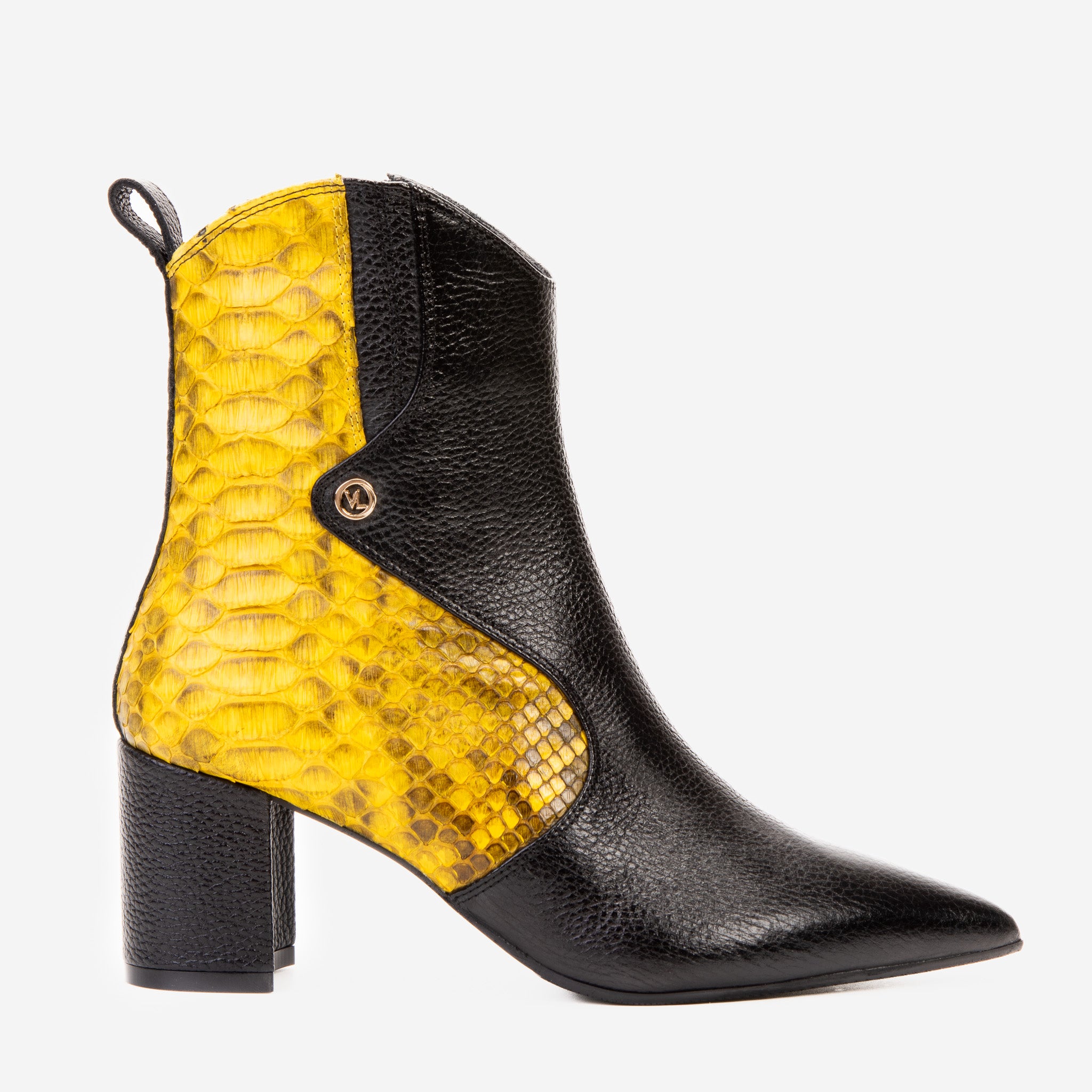 The Saturn Yellow Pythn Leather Block Heel Women Boot