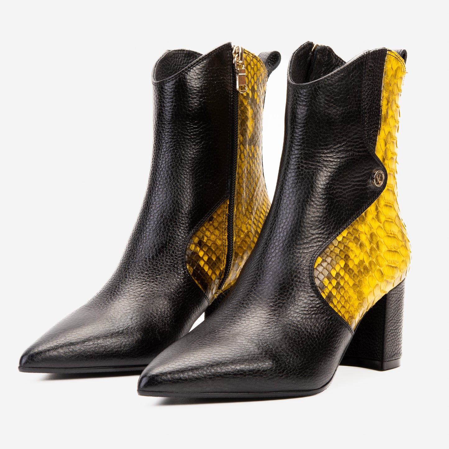 The Saturn Yellow Pythn Leather Block Heel Women Boot