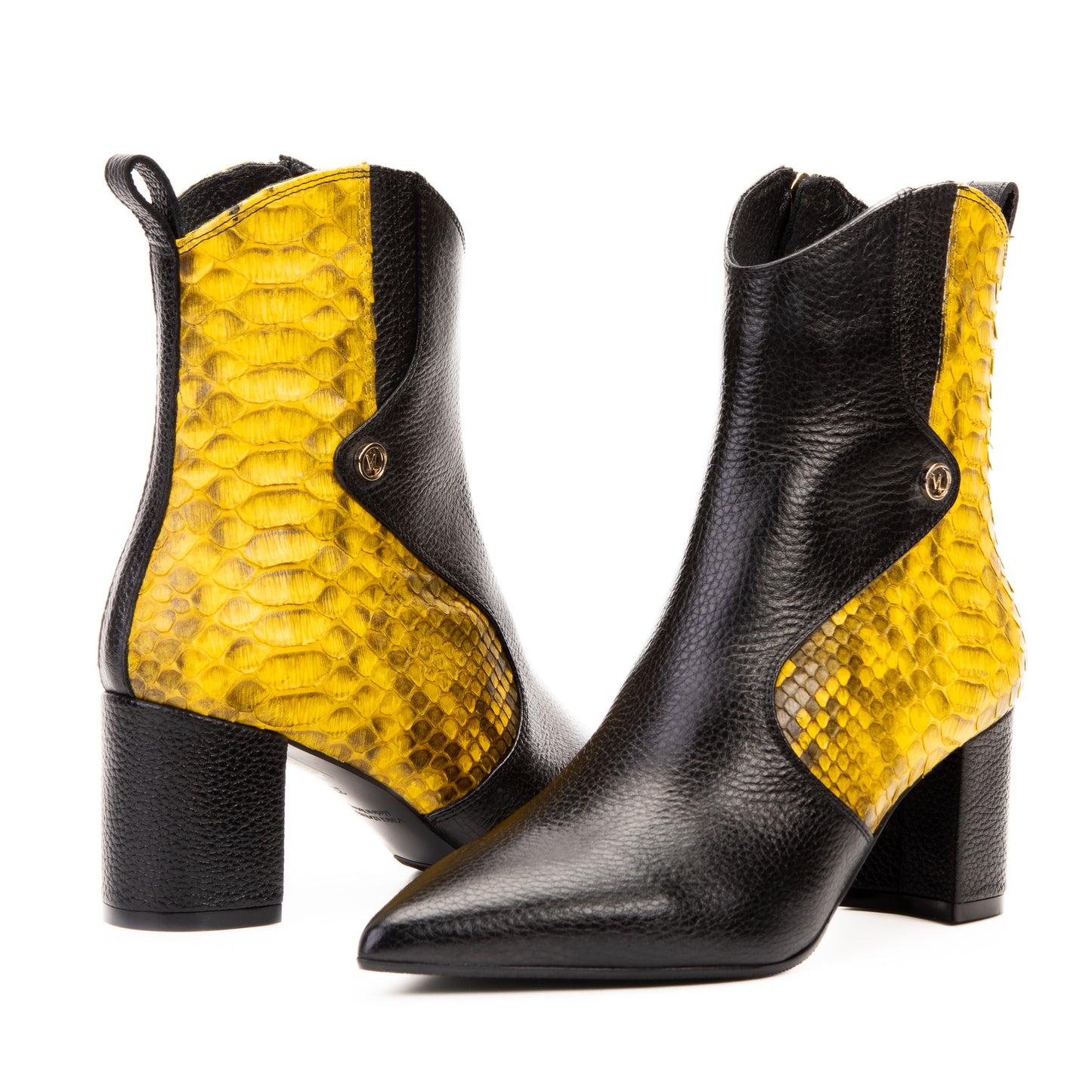 The Saturn Yellow Pythn Leather Block Heel Women Boot