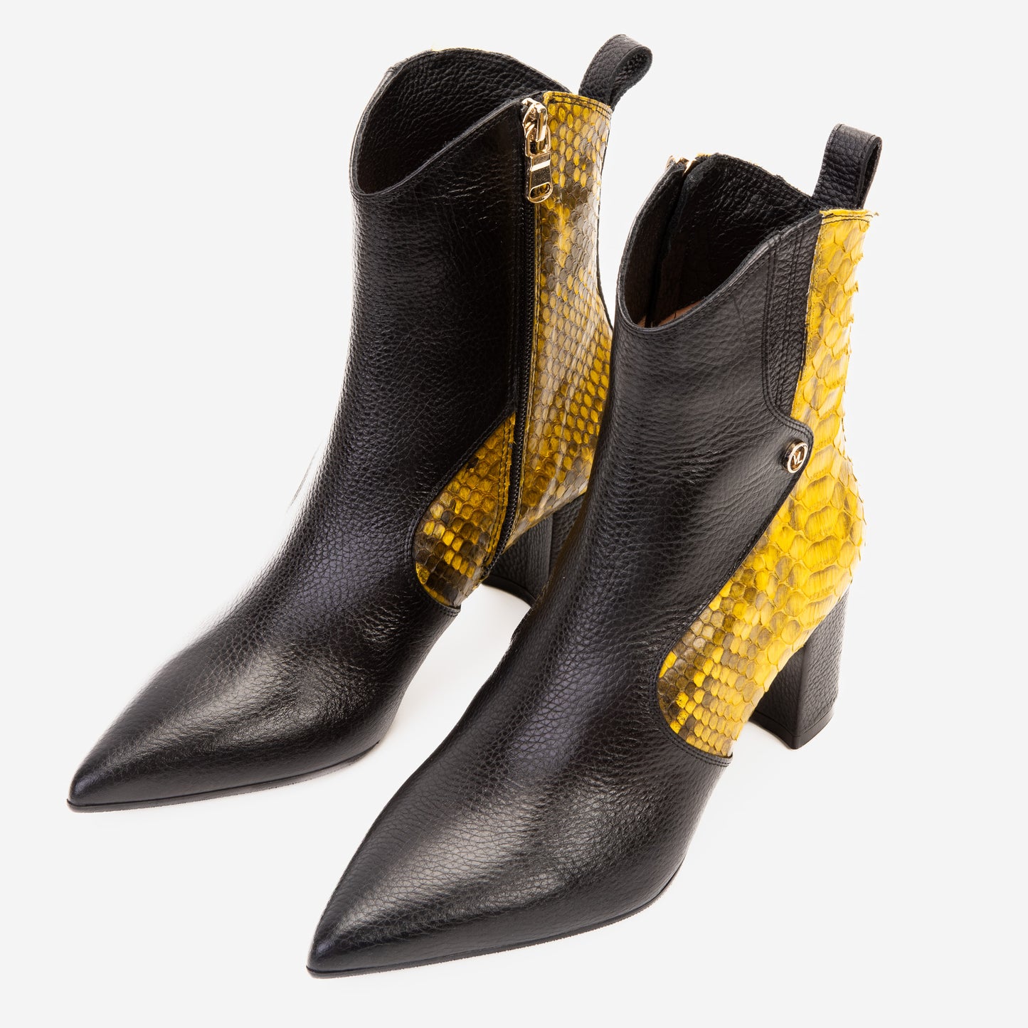 The Saturn Yellow Pythn Leather Block Heel Women Boot