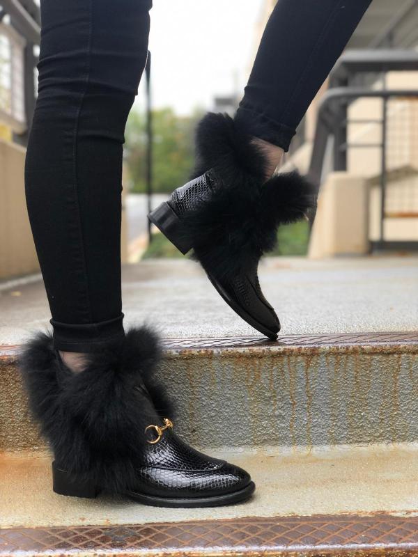 Womens black faux outlet fur boots