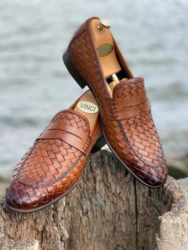 The Grand Woven Leather Tan Men Shoe Penny Loafer – Vinci Leather Shoes