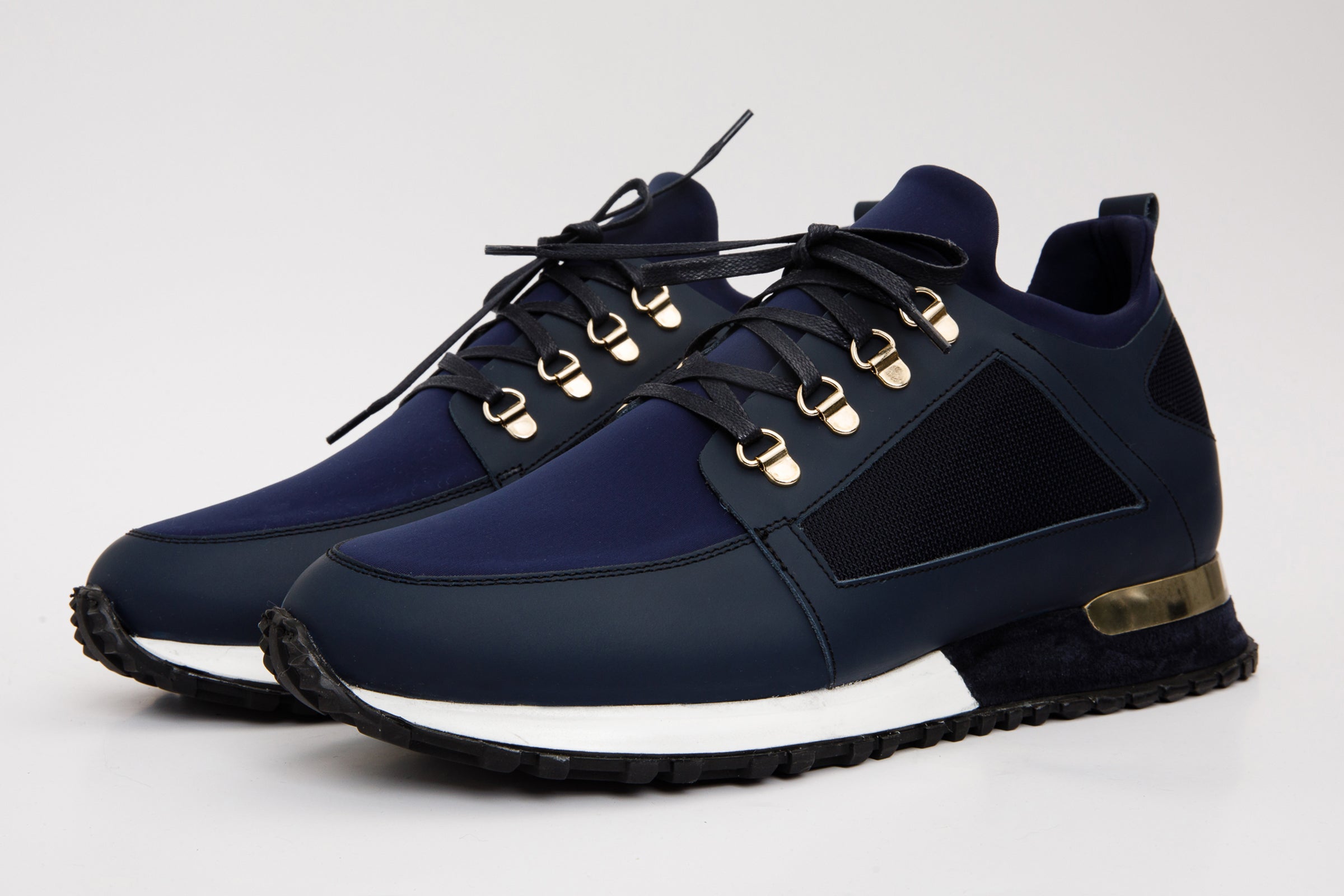 Mens shops navy leather trainers