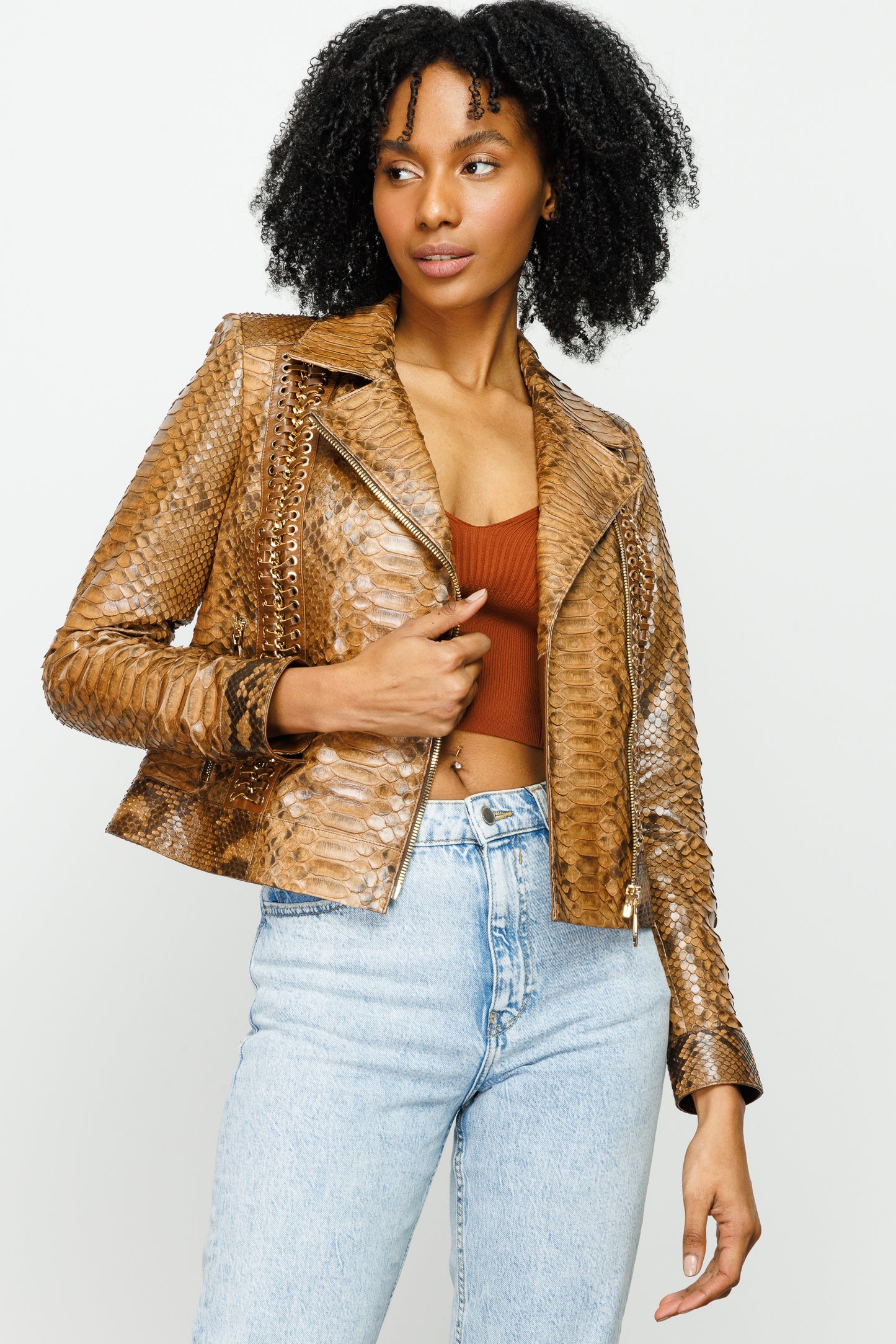 The Nayro Pythn Tan Leather Jacket