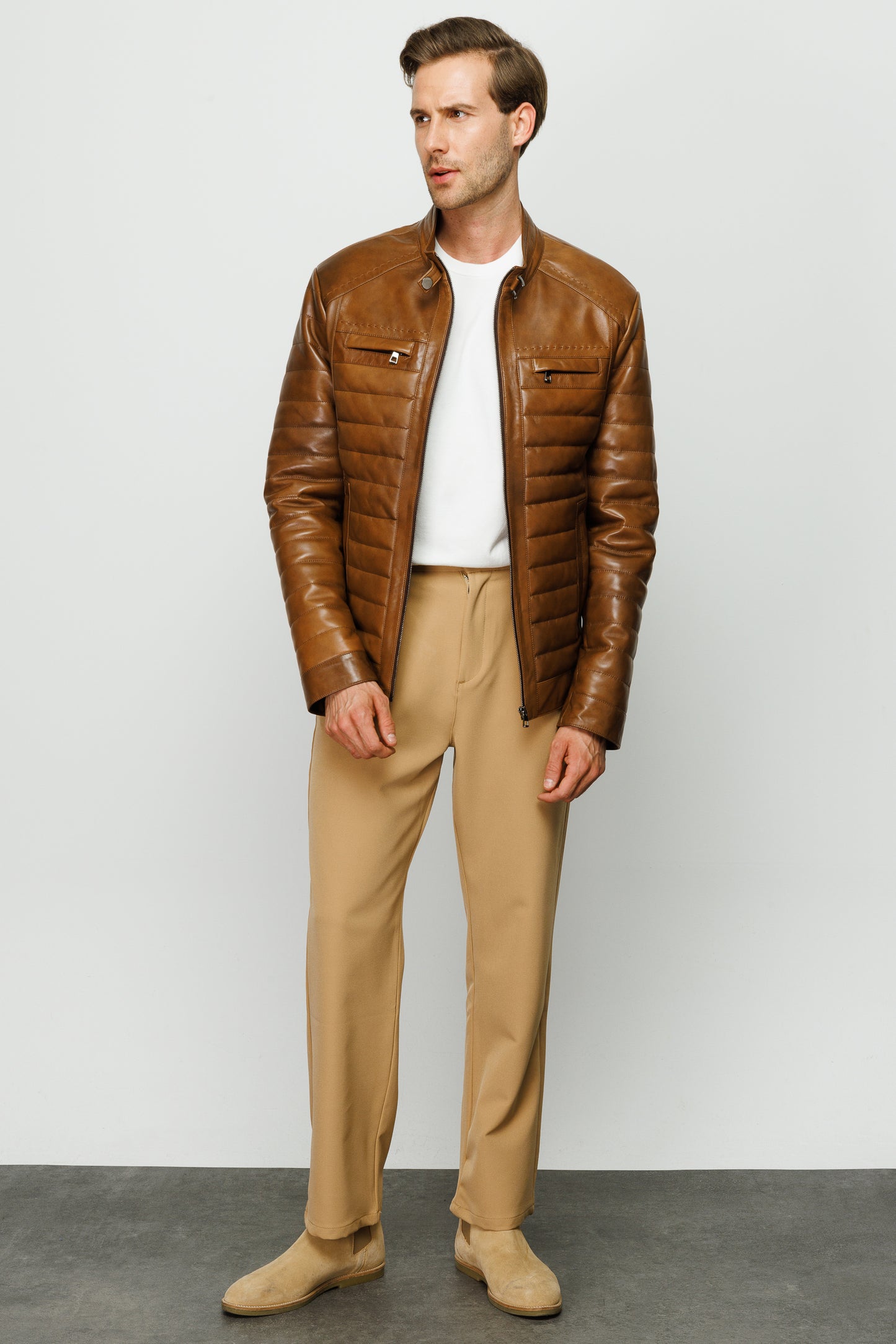 The Wilkerson Tan Leather Men Jacket