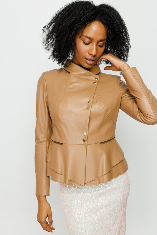 The Olmetti Tan Leather Women Jacket