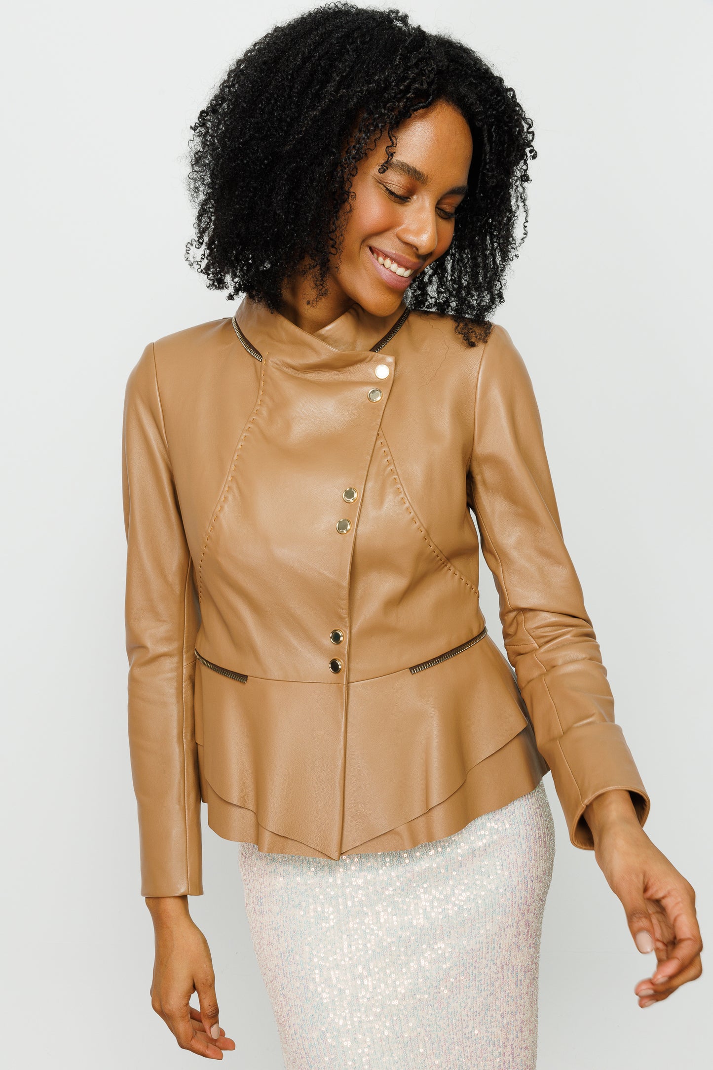 The Olmetti Tan Leather Women Jacket