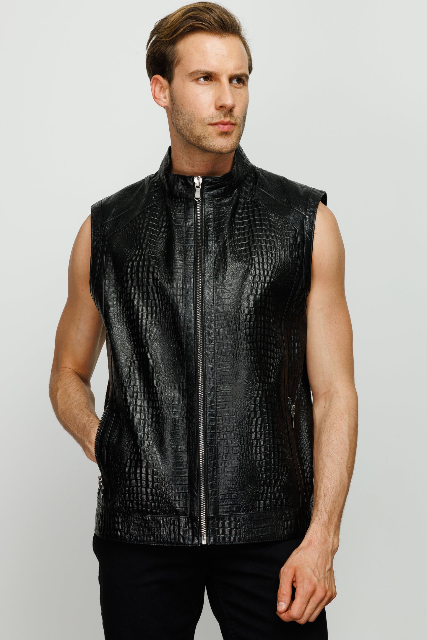 The Veyo Black Leathern Vest Men Jacket