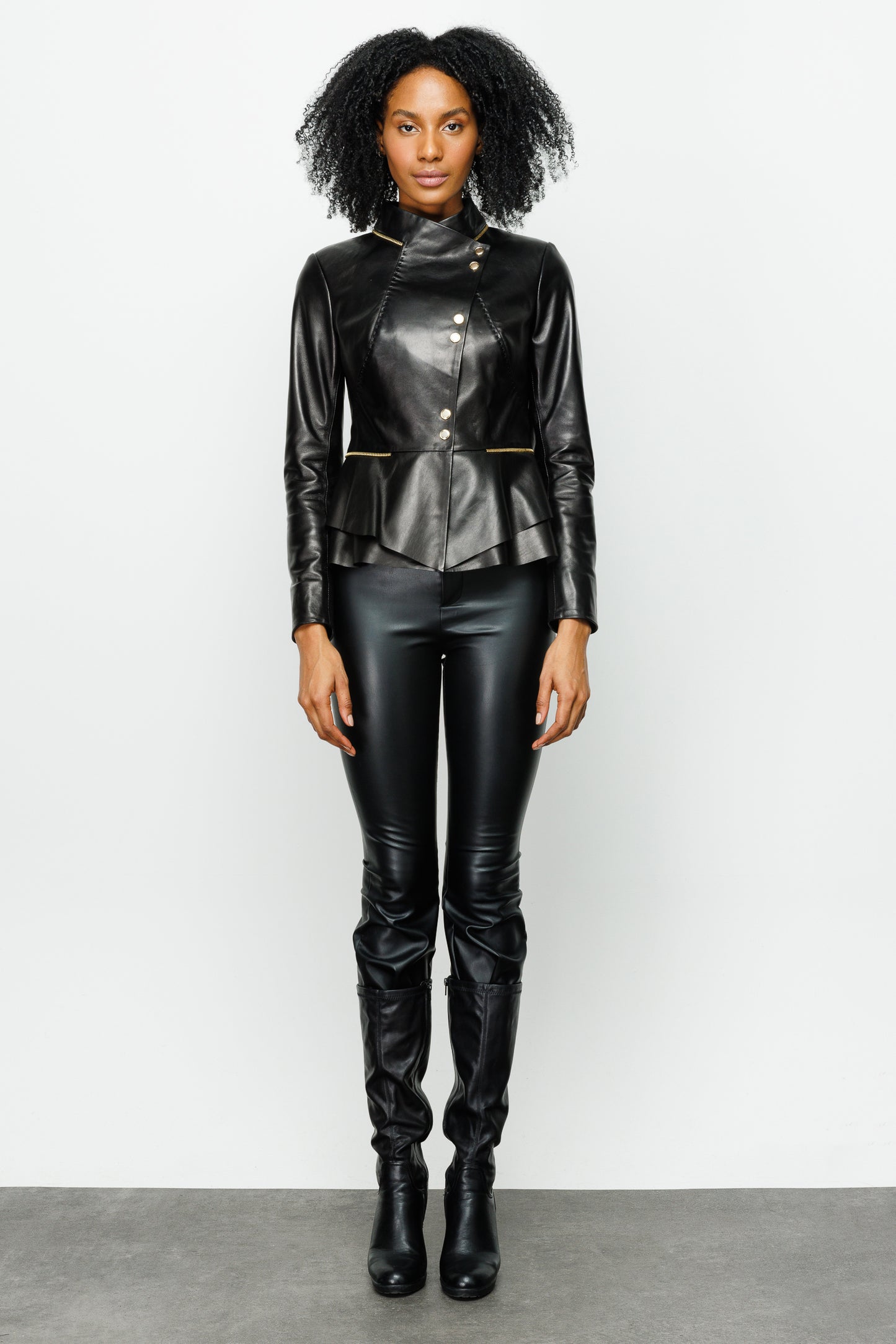 The Olmetti Black Leather Women Jacket