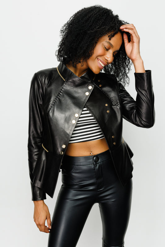 The Olmetti Black Leather Women Jacket