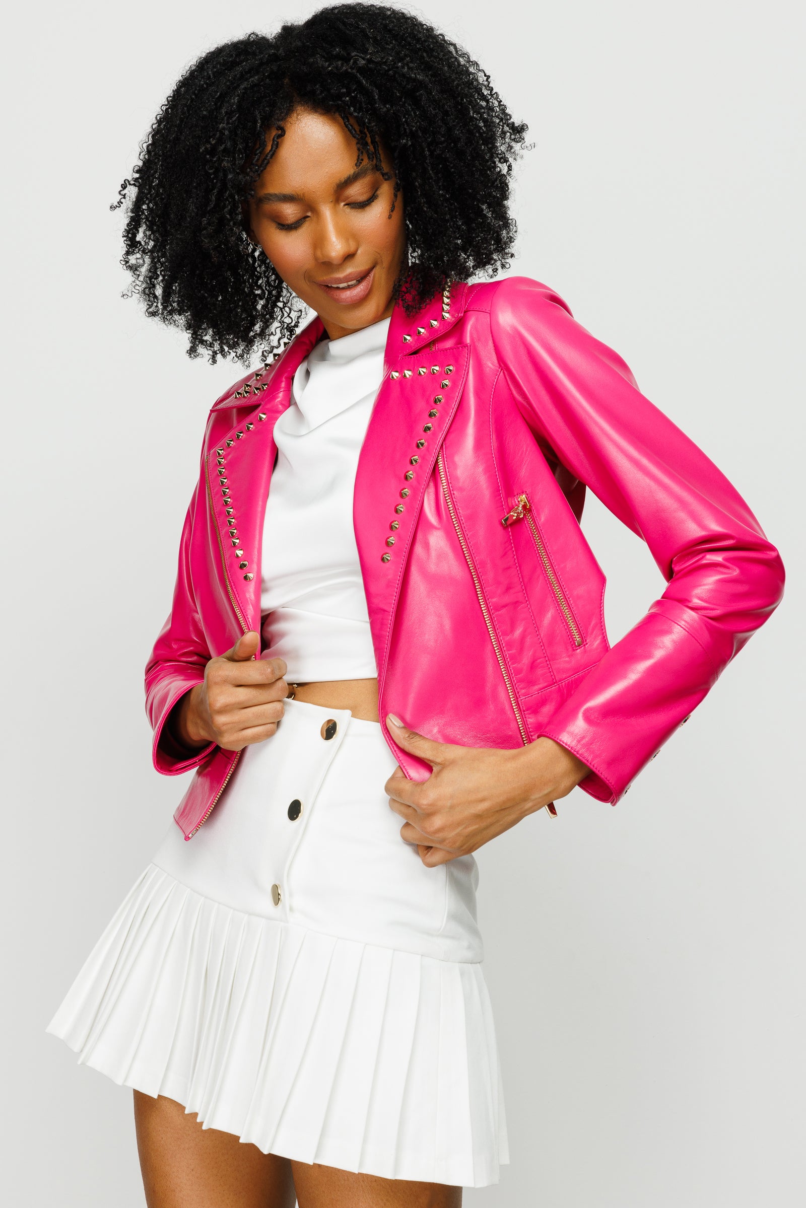 Andorine leather look top - Pink
