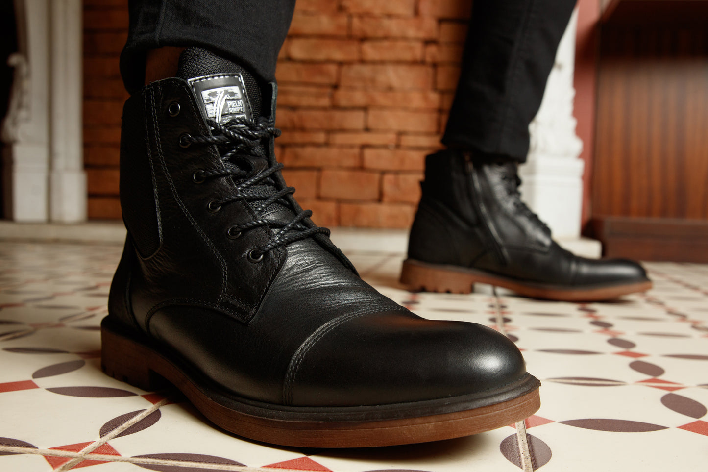 The Zagreb Black Leather Cap Toe Lace Up Men Boot with a Zipper Final Sale!