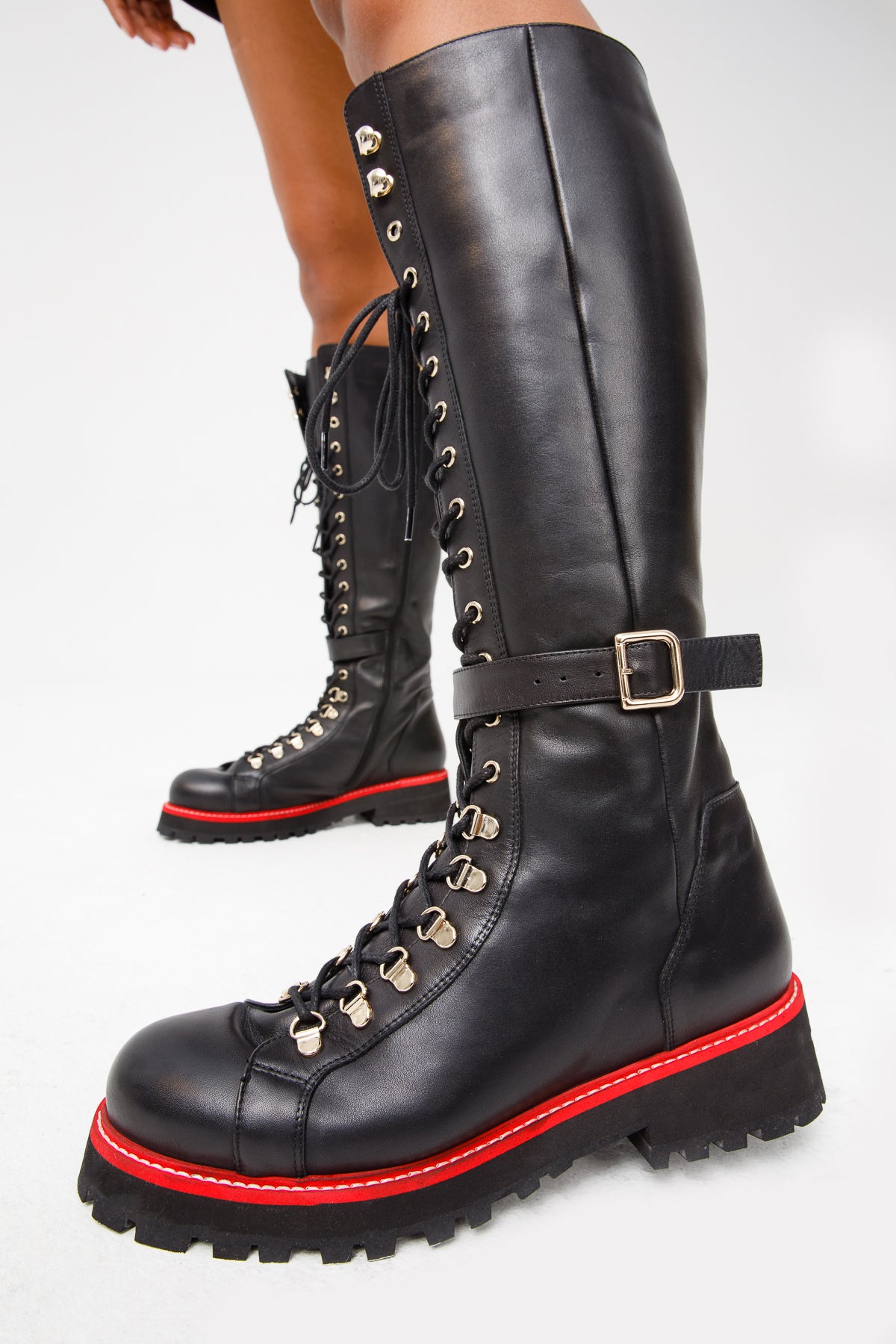 Leather knee on sale high walking boots