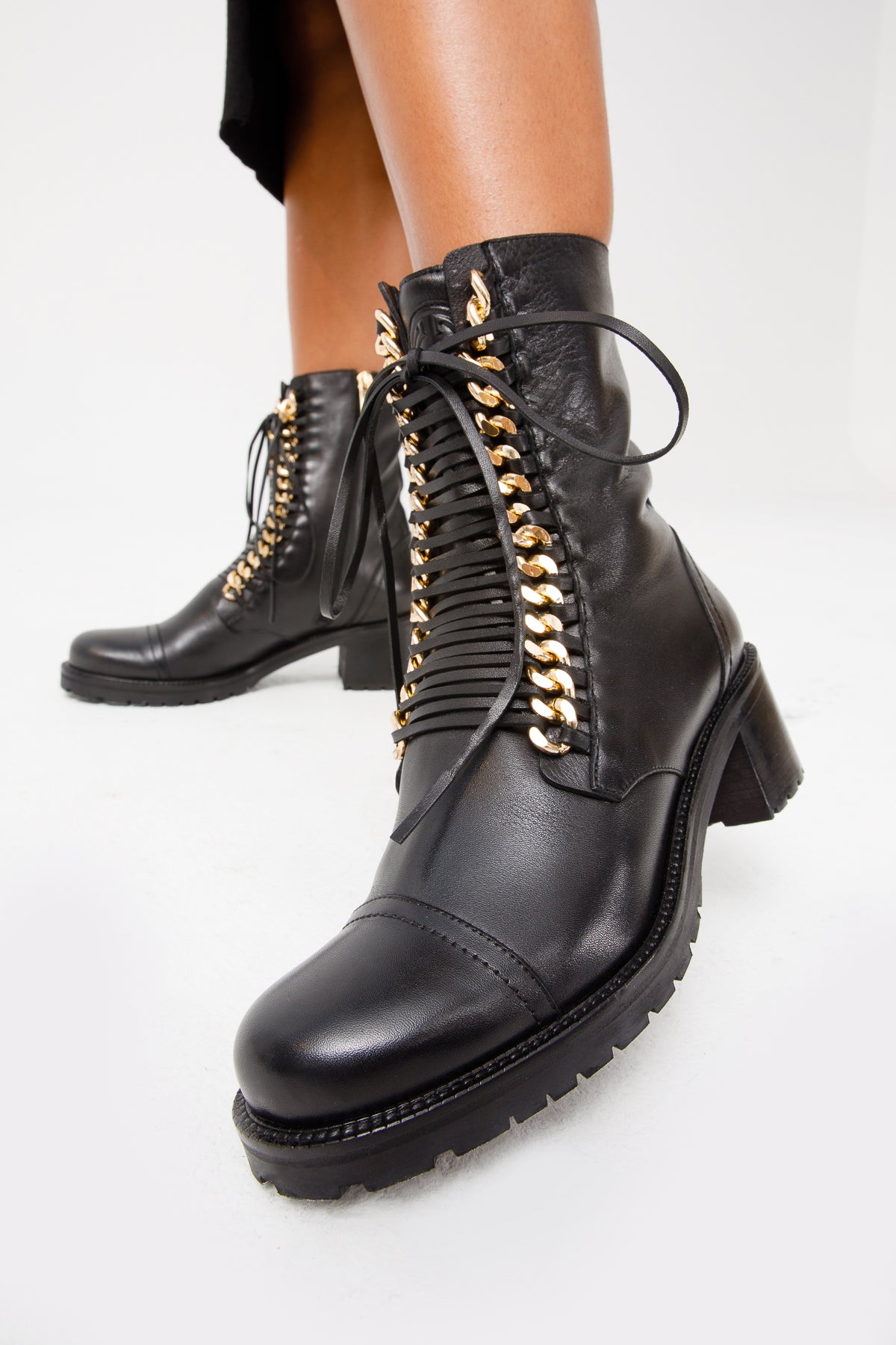 Mid shaft black leather on sale boots